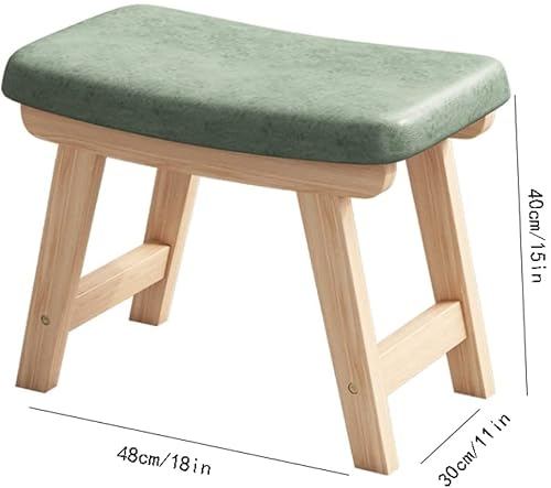 XYIANG Low Stool Modern Comfortable Footrest, Solid Wood Foot Rest, Upholstered Seat, Side Table Foot Stool, Minimalist Green Footstool Stable