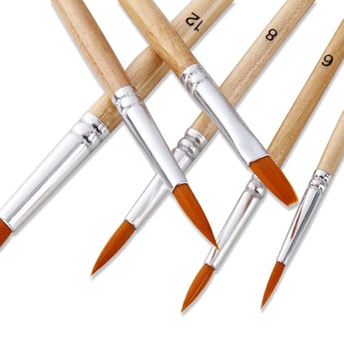 UOHLCX HBJWOV 12 Pack Wood Artist Paint Brushes Different Size Nylon Paint Brush Set Watercolor Painting Art Supplies