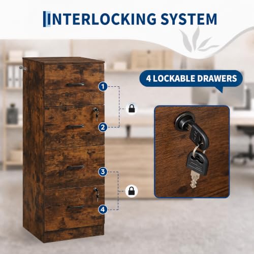 Aptliton Locking File Cabinet 4 Drawer with 2 Interlocking Locks