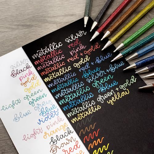 Pentel 24 Colour Gel Pen Set - 12 Mattehop & 12 Dual Metallic Pens | Vibrant Matte & Shimmer Ink | Art, Journaling, Scrapbooking | Gift Set in Pearl Desk Set Gift Box for Artists & Crafters
