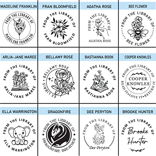 Personalized self Inking Library Stamps, Ex Libris Choose Your Design, from Books with Coffee, Custom Monograms and Animals (cat, Dog, Dragon) Reading. (1 5/8" Self Ink Stamper)