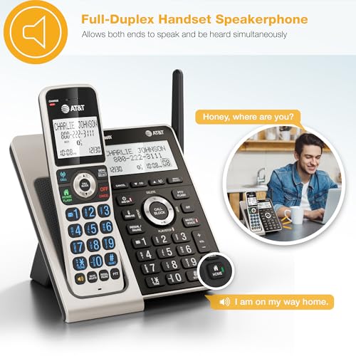 AT&T BL3107-5 DECT 6.0 5-Handset Cordless Phone with Bluetooth Connect to Cell, Smart Call Blocker, Digital Answering System, Extended Range, Big Buttons - Titanium Black