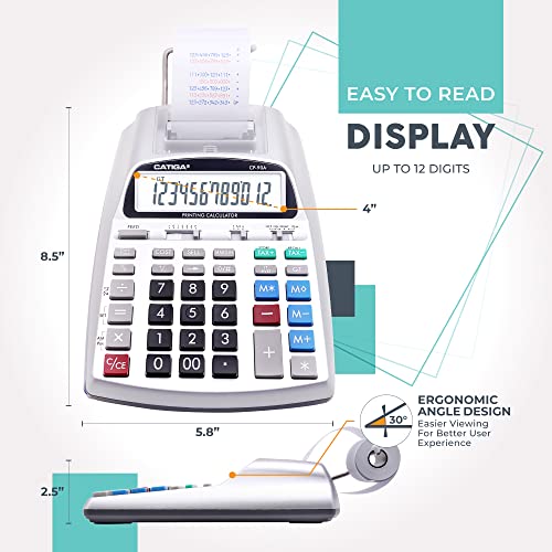 CATIGA Printing Calculator with Tape Print Out - 10 Key Adding Machine with Paper Roll, Desktop Electric Calculator for Accounting, Business, Finance, Home Office Use CP90A