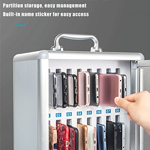 Aluminum Alloy Pocket Chart Cell Phones Storage Cabinet Wall-Mounted Phones Storage Locker Box with Portable Handle Key Lock & Handwritten Tags (Color : Silver, Size : 36)