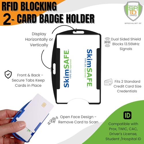 Bulk 50 Pack - RFID Blocking ID Badge Holder (Holds 2 Cards) - SkimSAFE- Dual Sided Shield Blocks 13.56MHz Radio Signal - Specialist ID (Frosted Clear)
