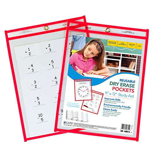 C-Line Reusable Dry Erase Pocket - Letter - 8.50" Width x 11" Length Sheet Size - Red - 30 / Box"