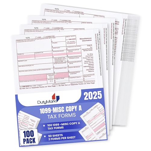 1099 MISC Copy A 2025 Tax Federal Income Form, 100 Laser Tax recipients Pack, (50 Sheets) Compatible with QuickBooks and Accounting Software
