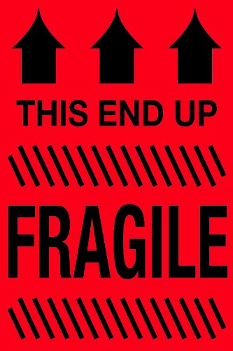 Tape Logic Aviditi Tape Logic 4" x 6","This End Up Fragile" Fluorescent Red Warning Sticker, for Shipping, Handling, Packing, and Moving (1 Roll of 500 Labels)