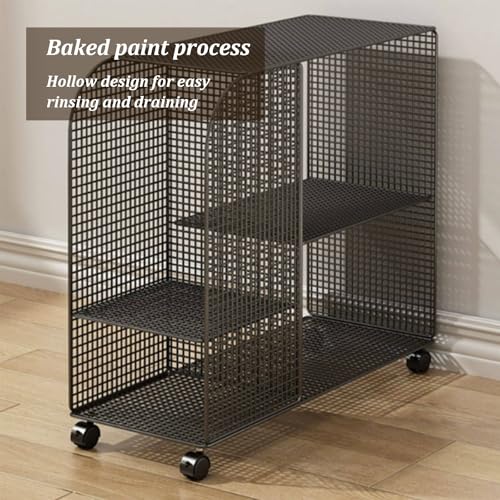 Rolling Book Cart with Wheels, 3 Tier Large Capacity Movable Bookshelf Organizer Rack, Strong Load-Bearing Capacity, Movable Metal Storage Rack for Home Office School(Black)
