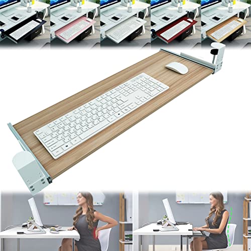 GAZOGJ 5 Colors Wooden Keyboard Tray Under Desk Slide-Out Keyboard Drawers Platforms - Install Without Drilling - for Home/Office/Club Computer Desk Extender Keyboard Shelf,Walnut-75x30cm(30x12Inch)
