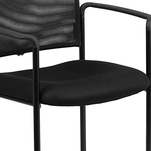 EMMA + OLIVER Black Mesh Stackable Steel Side Chair with Arms