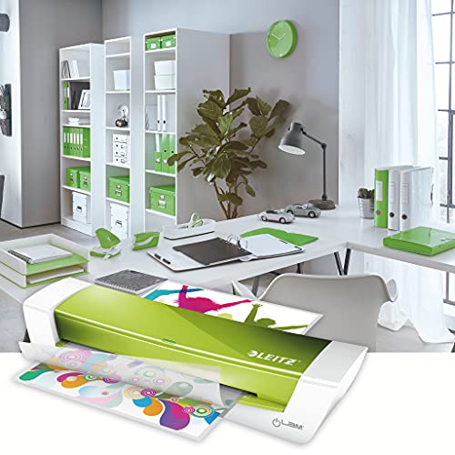 Leitz A4 Laminator, for 80 to 125 mic Laminating Pouches, Includes Laminating Pouches Starter Kit, Ideal for Use in Home Office, Small Offices & School, Green, iLAM, Wow, 73680054