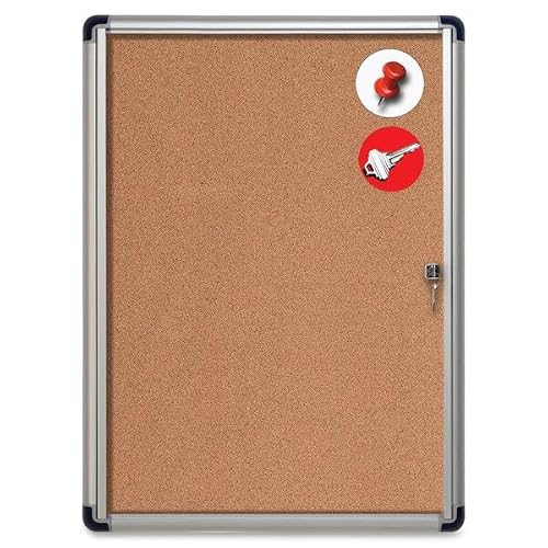 MasterVision VT630101690 Slim-Line Enclosed Cork Bulletin Board, 28 x 38, Aluminum Case