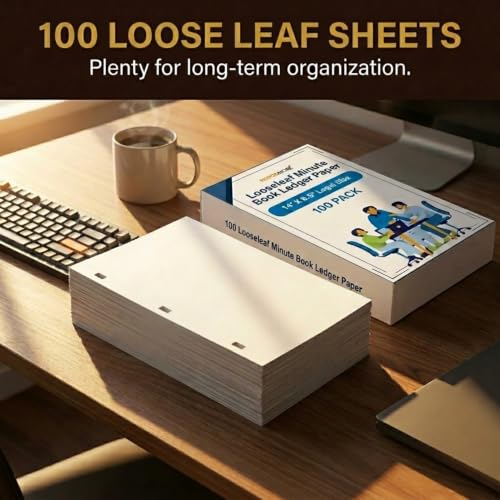 Performore Minute Book Paper 14 x 8.5 Inch, 3 Hole Punched Loose Leaf Ledger Paper, White Record Book Refill Sheets for Meeting Minutes, Business Records, Office Binder Paper, 100 Sheets