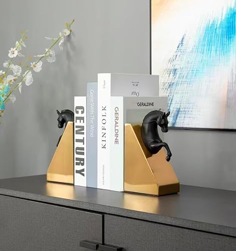 Horse Figurine Bookends, Black and Gold Decorative Set of 2