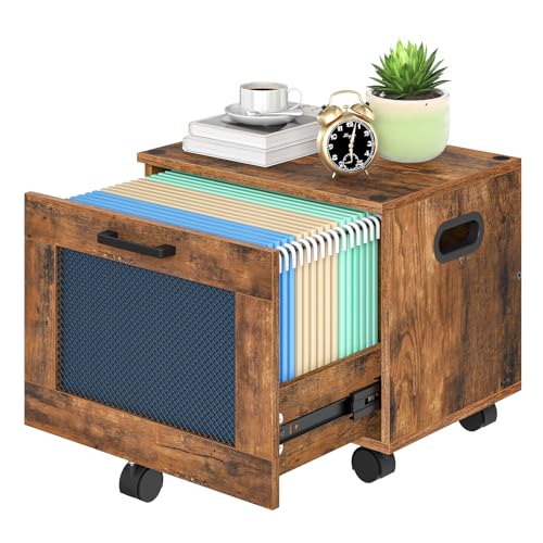 HOOBRO File Cabinet, Rolling File Cart, Under Desk Small Filing Cabinet, File Organizer Box, Home Office File Basket with Drawer for A4, Letter Files, Rustic Brown and Black BF11WJ01G1