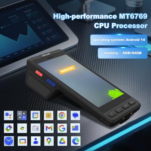 JibLumK Industrial Handheld PDA Terminal, Integrated Thermal Printer, Barcode Scanner.Rugged Android 14 PDA with Integrated Printer & 1D/2D Barcode Scanner,NFC, WiFi/4G for Retail,Warehouse
