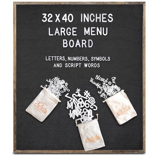 Black Felt Menu Letter Board Brown Frame 32x40 Inch, Large Menu Board