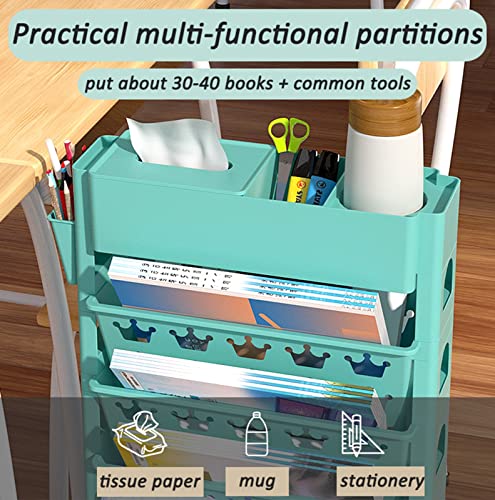 Movable Classroom Deskside Bookshelf, Desk Storage Organizer with Wheels, Slim Storage Trolley for Books, Library Reading Rack, Magazine Rack, Desk Storage Rack for Classroom, Compact Bookcase ( Color