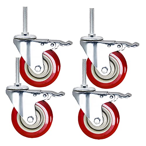 Heavy Duty Castor Wheels ，Rubbered Trolley Wheels，Castor Wheels Trolley， Plate Casters M12 x 60mm Long Thread casters 3 4 5 Castor Wheels Heavy Duty Scaffold casters 500kg Silent PU with Brake Swivel