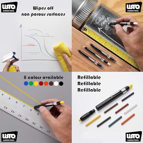 Bundle of Listo 1620 Marking Pencil/Grease Pencils/China Marking Pencils/Wax Pencils - White, Box of 12 With 72 Refills