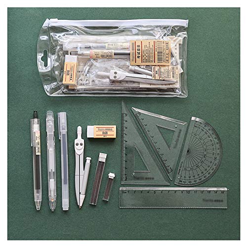Yuidaaavzz Compass for Geometry 10 Piece Geometry School Set Compass Set with Protractor Rulers Pencil for Math Geometry Best Gift Compass Drawing Tool