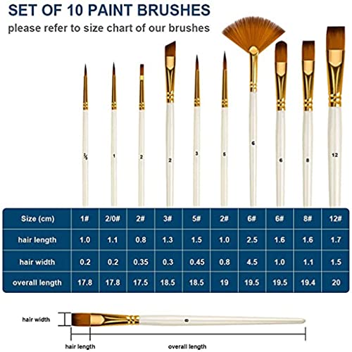 UOHLCX HBJWOV 10Pcs Paint Brushes Set Nylon Hair Brush for Acrylic Painting Oil Watercolor Paint DIY Art Supplies