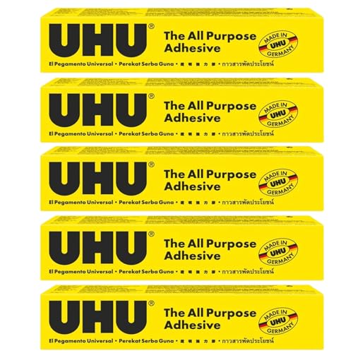 UHU All Purpose Adhesive, Fast, Strong, Crystal-Clear, Adjustable, Permanent, Transparent, 125 ml Tube, Pack of 5
