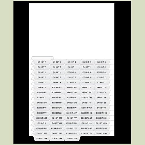 Exhibitindexes® Bottom Exhibit Dividers A-ZZ Bold Font Tabs Made in USA