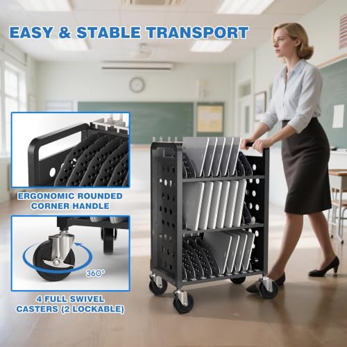 POCHAR 30 Devices Open Laptop Charging Cart for iPads, Tablets - Laptop & Tablet Storage Carts for Classroom, Office - Chromebook Charging Station Cart with Cable Management & Surge Protection