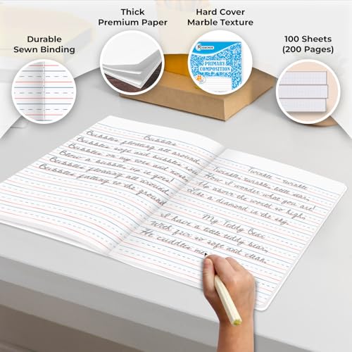 Rosmonde 50 Pack Bulk Composition Notebooks, Primary Ruled, Assorted Colors