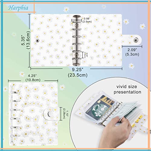 QERTYHKK A7 Transparent Daisy Binder 5.39x4.33" Daily Planner Notebook with Pouch Bags, Bookmark Ruler, Refill Paper, Label Sticker