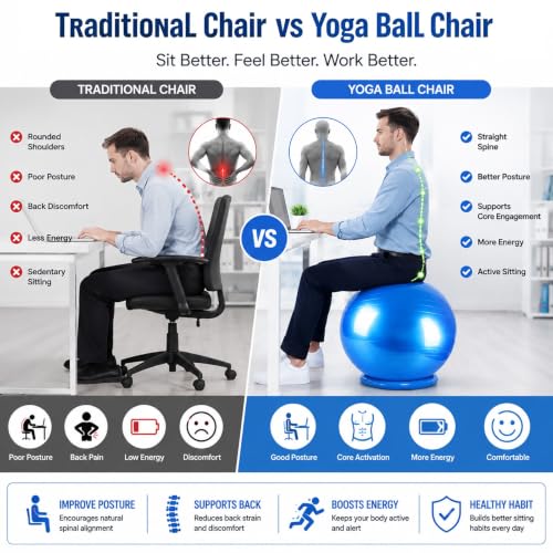 Anti-Burst Exercise Ball Seat for Desk Chair, Ergonomic Ball Seating