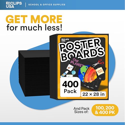 Poster Board Black Poster Paper 22x28 Large Poster Board Bulk School Supplies (22x28) (Black, 200 Pack)