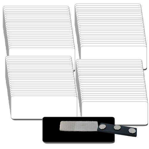Magnetic Name Tags/Badges with Super Strong Magnetic Fasteners UNATTACHED - 100 Pack Kit Includes Crystal Clear Gloss Printable Labels - White Name Badges with 1/8th Rounded Corners 1.25 X 3 Inch
