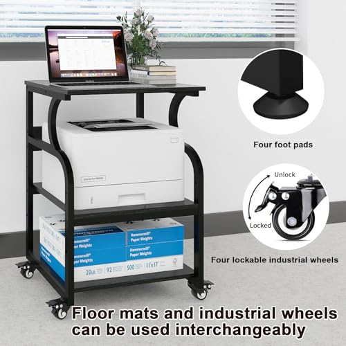 Natwind 3 Tier Large Printer Stand, 24"x20", with Charging Station,Black