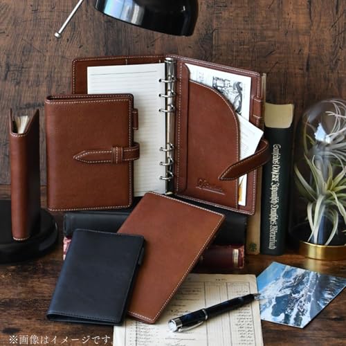 Raymay Fujii JDP1411E Personal Organizer Da Vinci Oil Leather Pocket Size 11mm Ring Genuine Leather Dark Brown