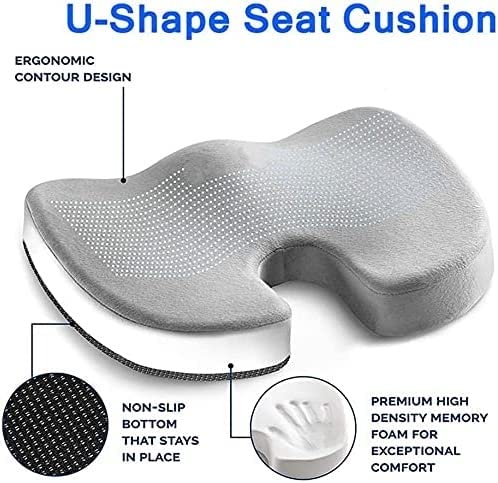 DULASP Gel Enhanced Memory Foam Orthopedic Seat Cushion, Lower Back Support Office Chair Cushions for Sciatica Pain Relief, Driver Car Seat Cushion for Tailbone Pain (Color : Gray)