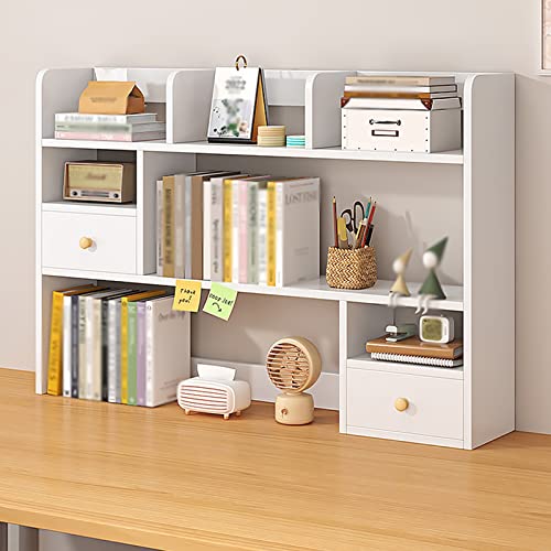 hezhuhe2258 Book Shelf White Wood Desktop Shelf Organizer Office Dorm Desk Bookshelf Storage Display Rack Large Size and Capacity(L113*D17*H80cm)