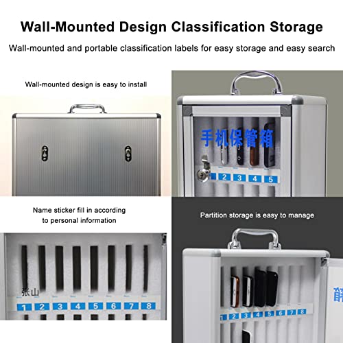 FENOKD Wall-Mounted Aluminum Alloy Cell Phones Storage Cabinet Pocket Chart Storage Locker Box, with Handle and Security Lock, for Classroom Office (Silver 24)，Silver-24