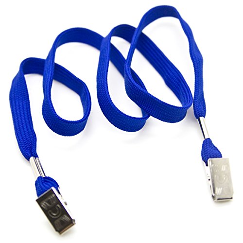 100pcs - 1/2" WIDE BLUE FLAT LANYARD WITH OPEN-ENDED CLIPS