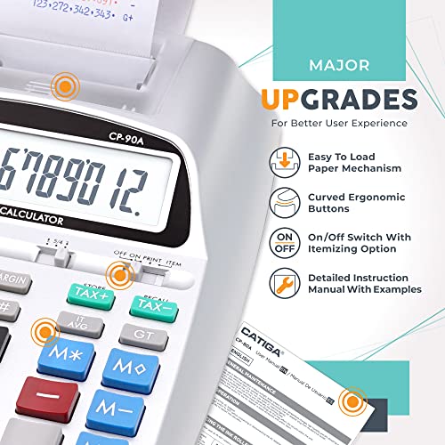 CATIGA Printing Calculator with Tape Print Out - 10 Key Adding Machine with Paper Roll, Desktop Electric Calculator for Accounting, Business, Finance, Home Office Use CP90A