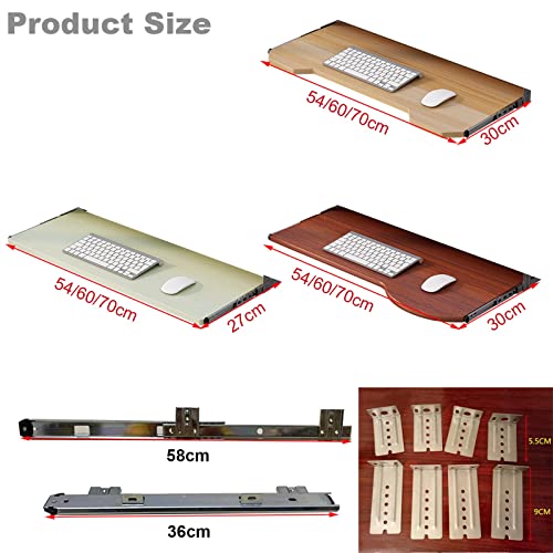 Computer Desk Keyboard Tray Shelf - Under Desk Sliding, Wooden Desk Extender Tray 54/60/70 Cm, With Slide, Pull Out Keyboard Platforms Keyboard Drawer Height Adjustable.C-white-60*30 cm(24*12 Inch)
