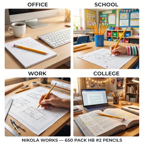 Nikola Works 650-Count #2 HB Pre-Sharpened Pencils with Erasers, Yellow