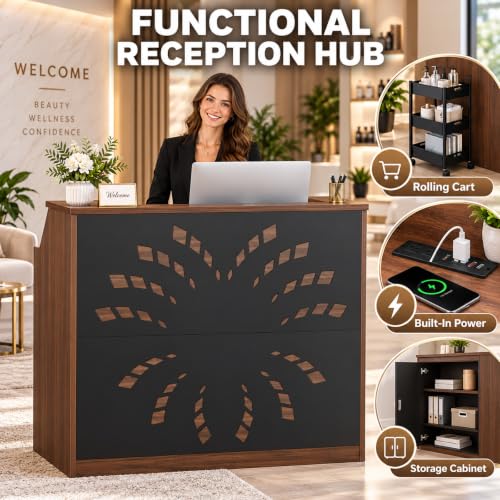 Reception Desk with Counter and Storage Cabinet for Salon Station (Black)