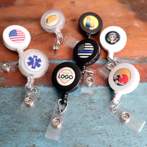 Bulk 100 Pack - Custom Badge Reels with Alligator Clip - Premium Customized Dome Label Retractable I'd Holder for Medical/Hospital Staff, Company Logo, Office and More by Specialist ID (White)