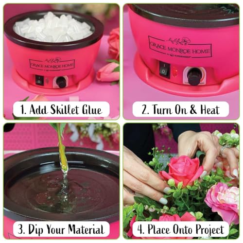 Surebonder x Grace Monroe Home Hot Glue Skillet Pot with 2 Stir Sticks, Pink Glue Mat, and Glue Pellets, 5.25-inch Diameter, 1-inch Depth, Great for Floral, Pink