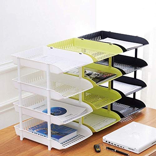 AFPSDLFJDLS 4 Tier - Plastic Desk Letter Organizer Trays, Stackable Desktop Document Paper Storage, Front Load File Holder(Gray)