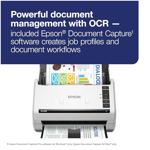 Epson DS-530X Color Duplex Desktop Document Scanner, up to 45 ppm, USB Connectivity, 100-Page Auto Document Feeder (ADF), Twain and ISIS Drivers
