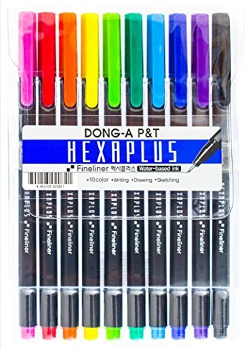 DONG-A Hexaplus Fineliner Pens 0.4mm 10 Color Set by Dong-A